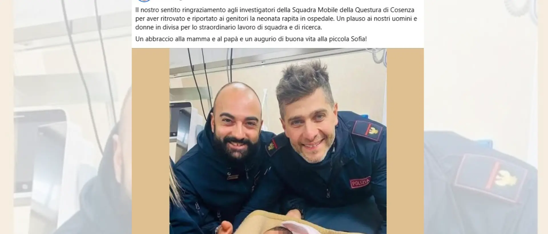 Neonata rapita a Cosenza, il grazie della premier Meloni agli agenti e l’augurio: «Buona vita alla piccola Sofia!»
