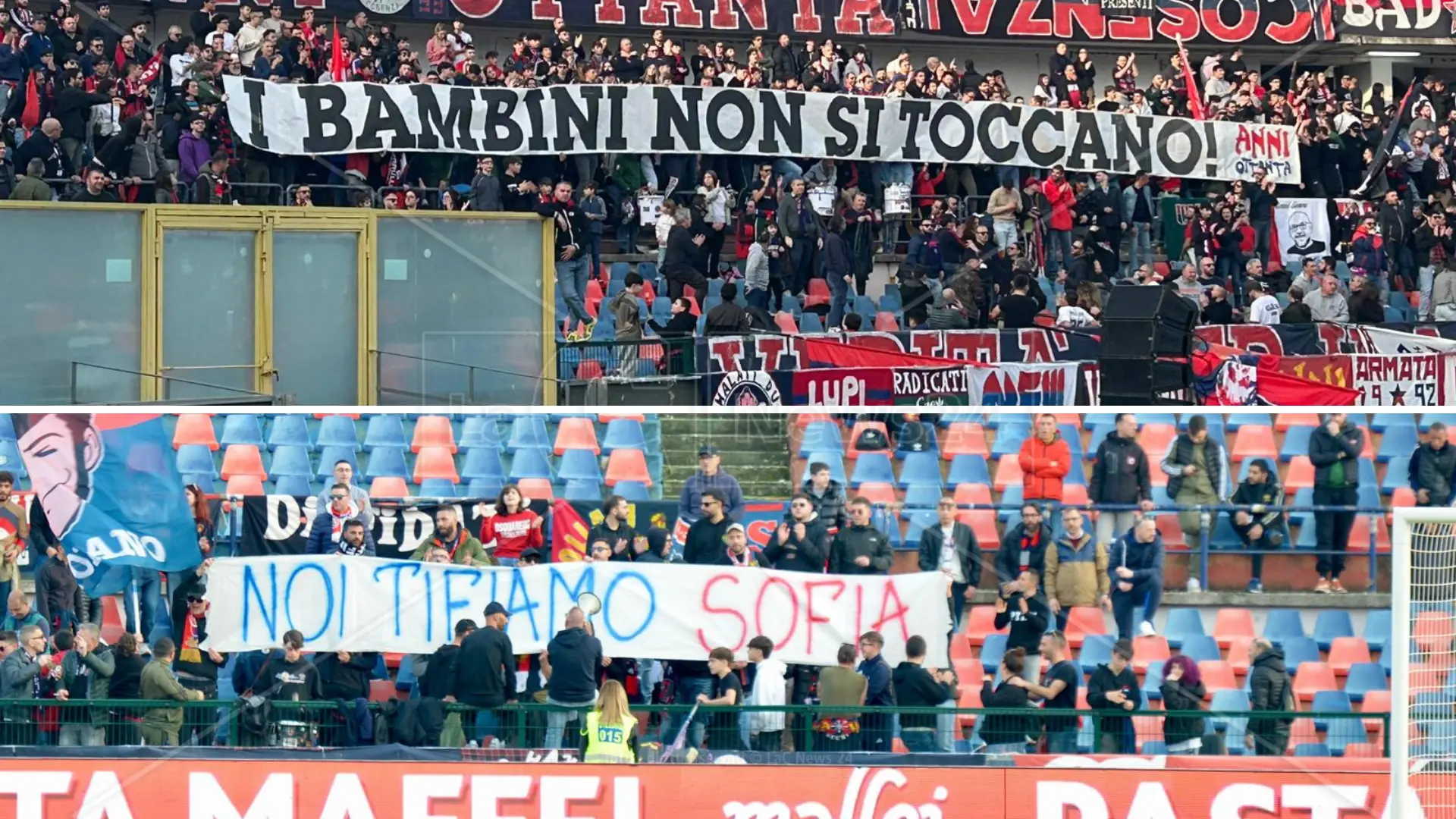 «Noi tifiamo Sofia», gli striscioni e gli applausi allo stadio Marulla per la piccola rapita e ritrovata a Cosenza