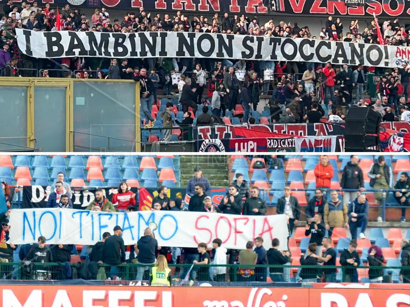 «Noi tifiamo Sofia», gli striscioni e gli applausi allo stadio Marulla per la piccola rapita e ritrovata a Cosenza