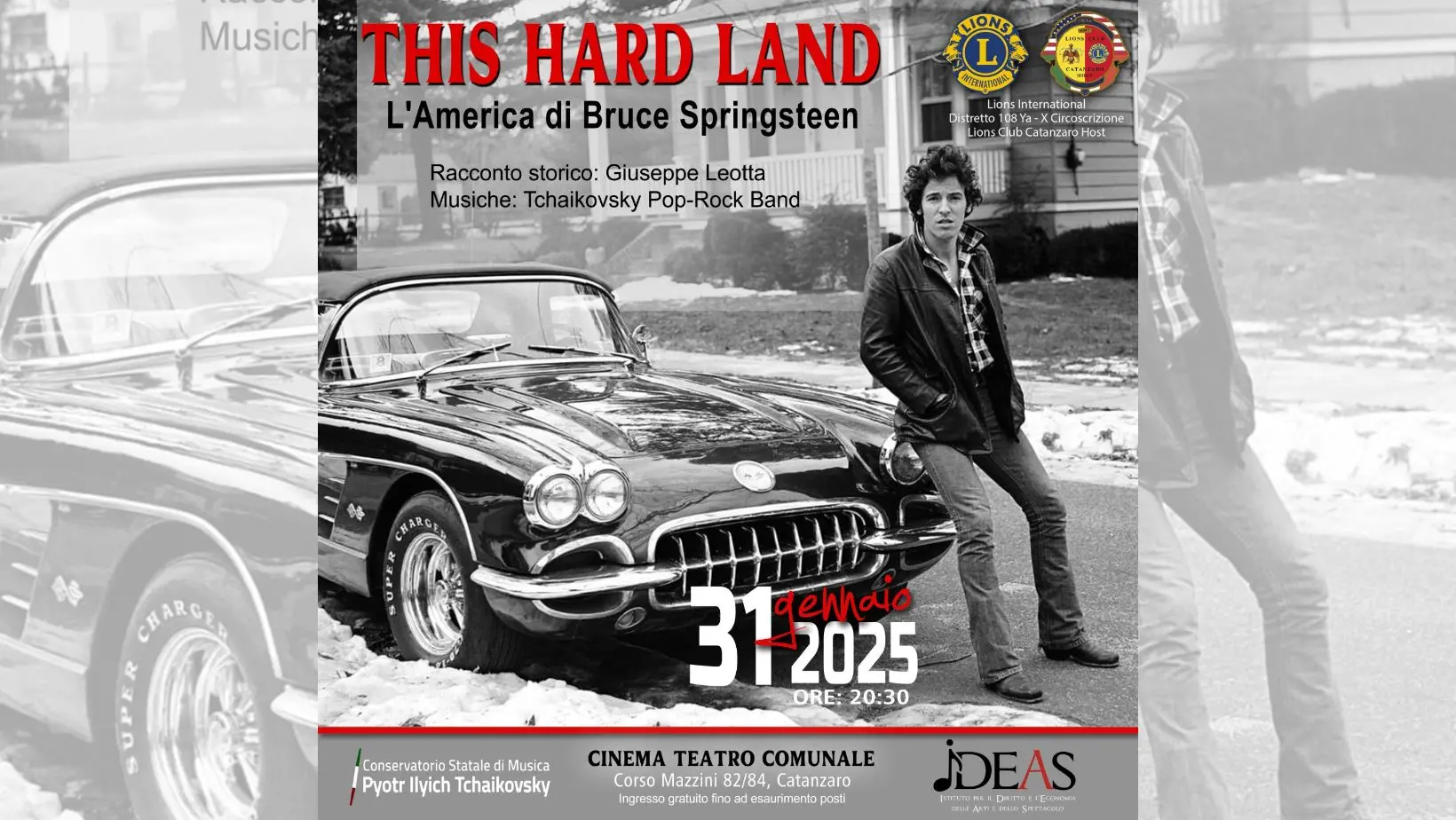 Lions e Conservatorio presentano “This hard land”, serata musicale dedicata a Bruce Springsteen al Comunale di Catanzaro