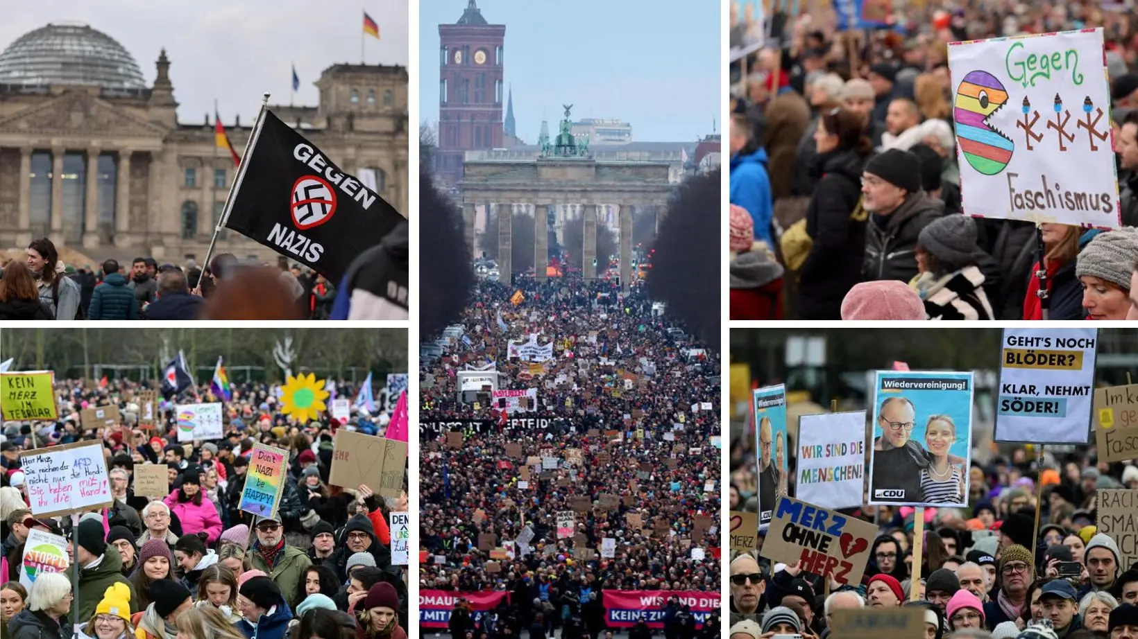 <p>La piazza di Berlino che dice no all&#39;estrema destra (foto Ansa)</p>\\n