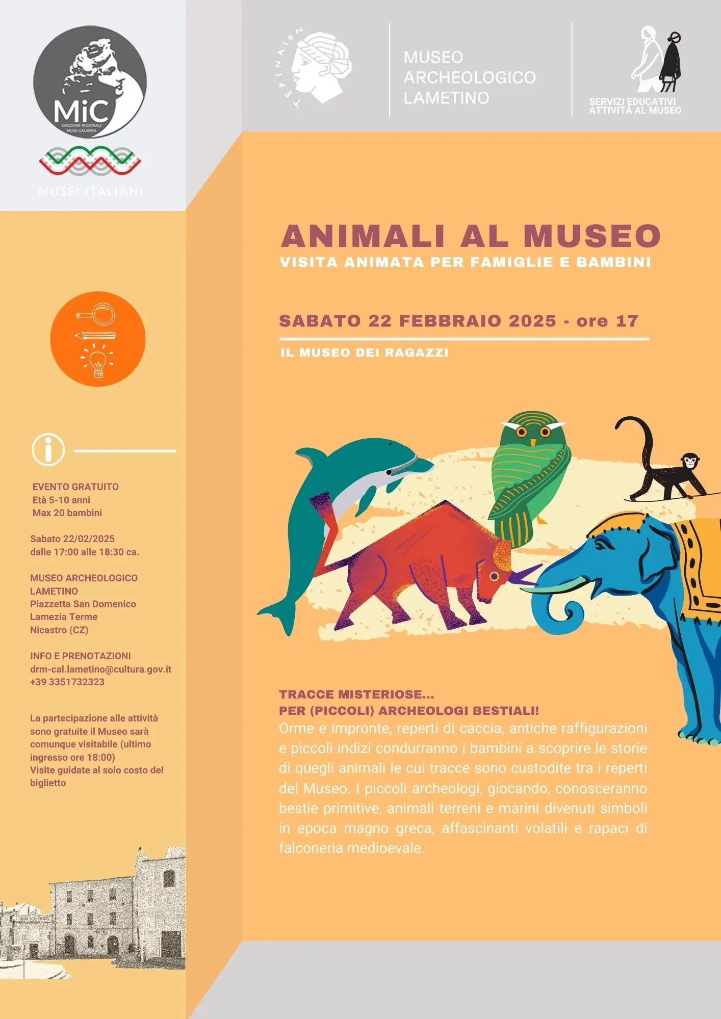 “Animali al Museo”, a Lamezia sabato\u00A0visita animata per famiglie e bambini\n
