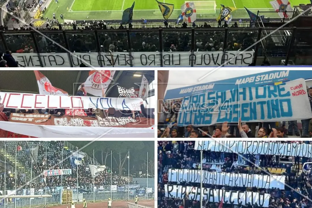 Gli striscioni in onore di Salvatore Iaccino