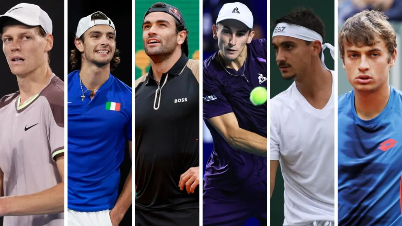 Jannik Sinner, Lorenzo Musetti, Matteo Berrettini, Matteo Arnaldi, Lorenzo Sonego e Flavio Cobolli