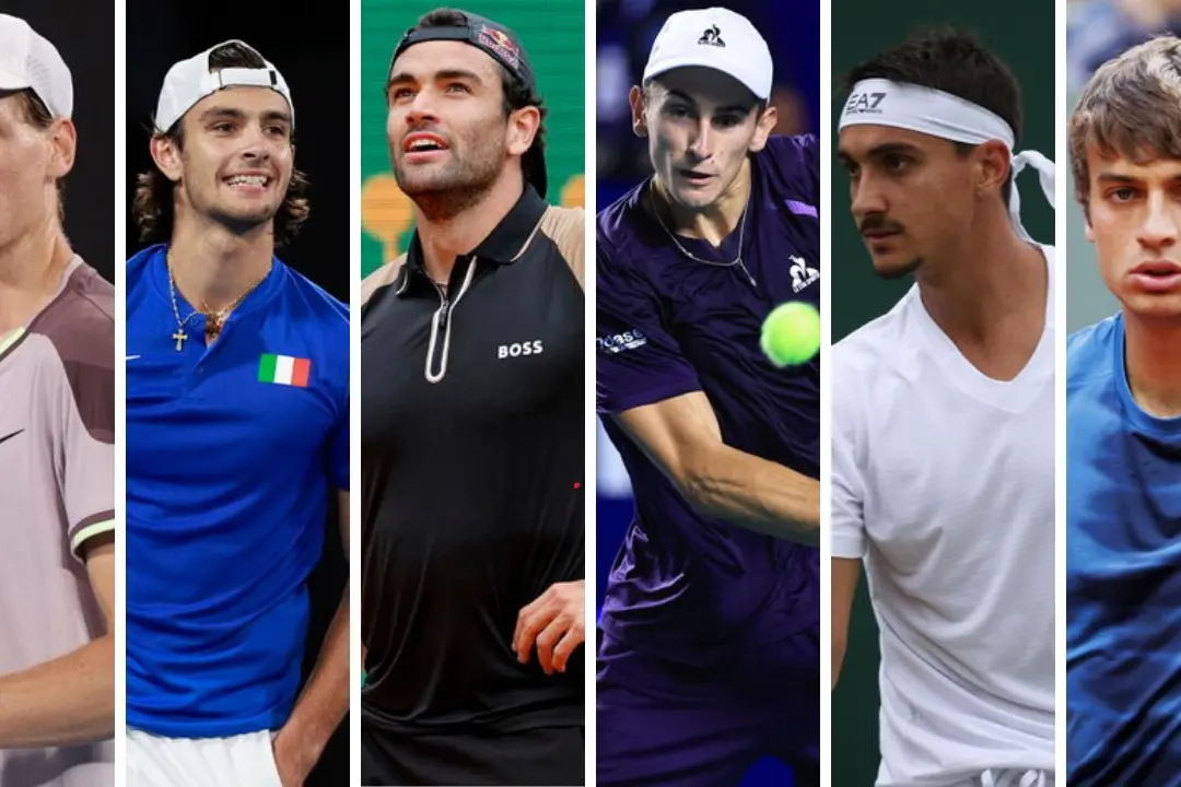 Jannik Sinner, Lorenzo Musetti, Matteo Berrettini, Matteo Arnaldi, Lorenzo Sonego e Flavio Cobolli