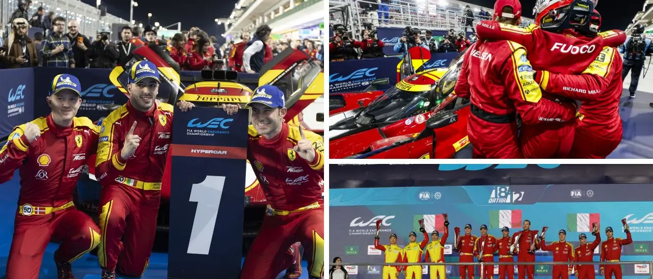 Automobilismo, tripletta Ferrari alla 1812km del Qatar: il calabrese Antonio Fuoco sul gradino più alto del podio