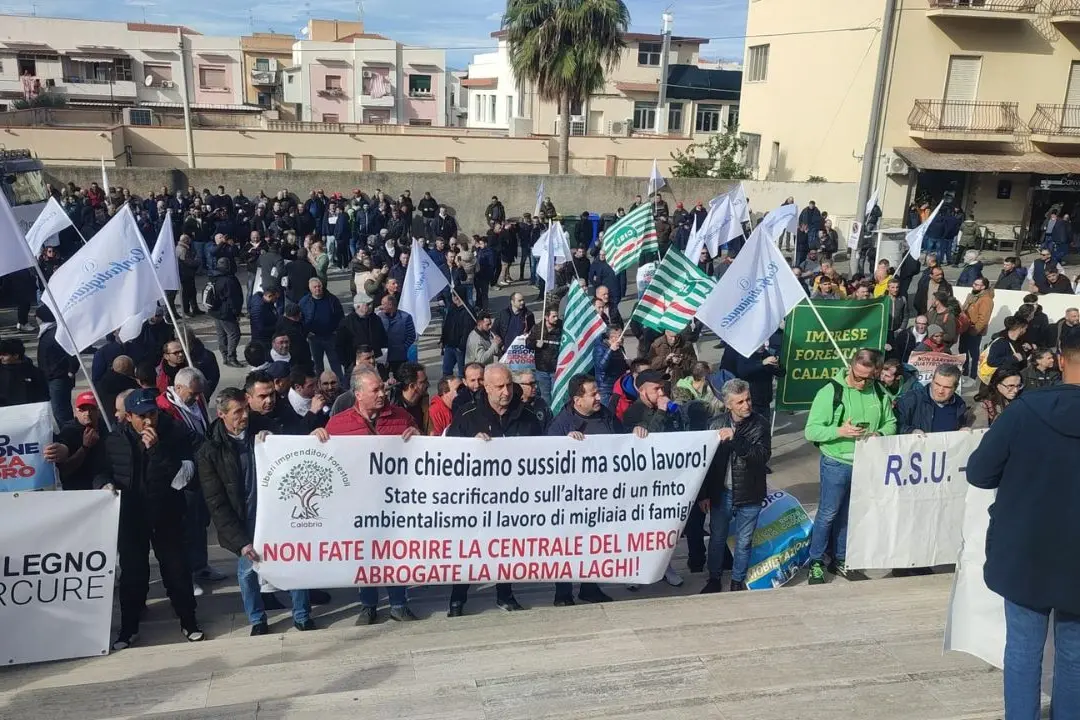 La manifestazione sotto Palazzo Campanella