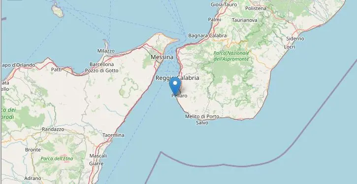 Terremoto nello Stretto di Messina: scossa di magnitudo 3.4 con epicentro davanti alle coste di Reggio Calabria