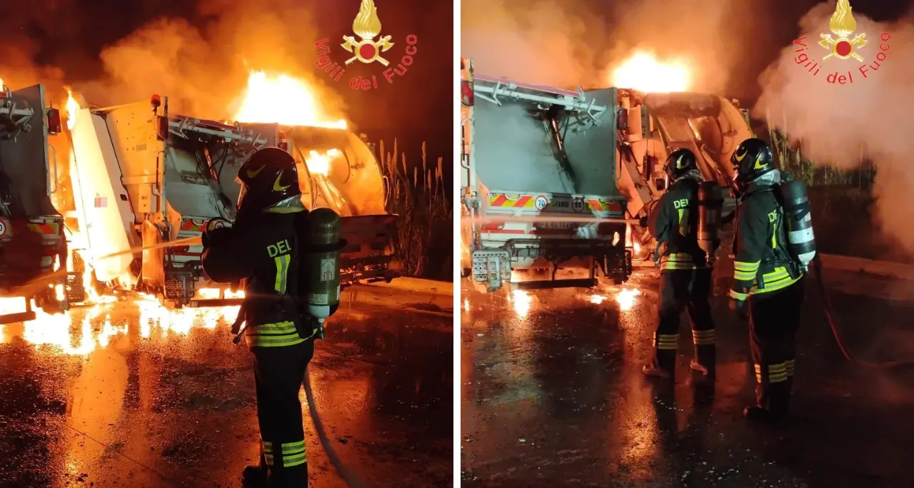 Paura a Tropea,\u00A0incendio distrugge nove mezzi della ditta che si occupa della raccolta rifiuti e uno scuolabus\n