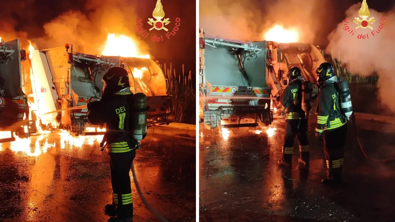 Paura a Tropea,\u00A0incendio distrugge otto mezzi della ditta che si occupa della raccolta rifiuti e uno scuolabus\n