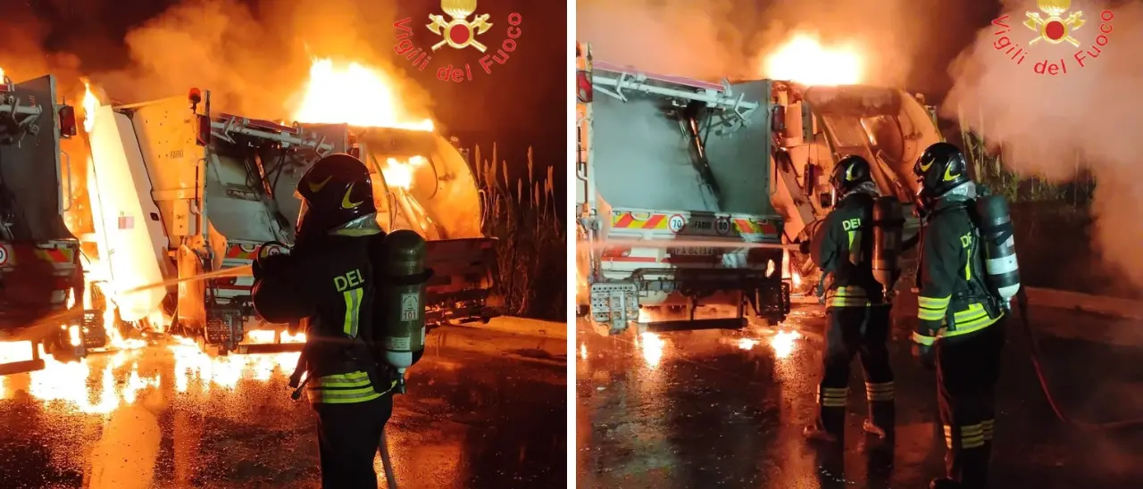 Paura a Tropea,\u00A0incendio distrugge nove mezzi della ditta che si occupa della raccolta rifiuti e uno scuolabus\n