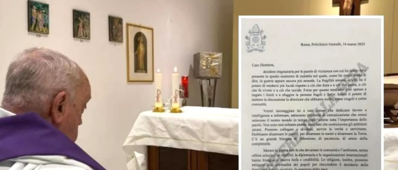 Il Papa: «Dobbiamo disarmare le parole, per disarmare le menti e disarmare la Terra»\n