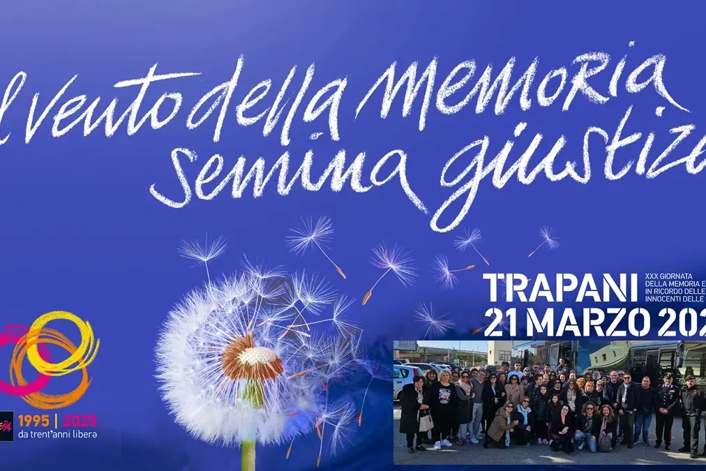 <p>Il manifesto della Giornata della Memoria e dell&#39;Impegno in ricordo delle vittime innocenti delle mafie e la delegazione calabrese di familiari nel riquadro</p>\\n