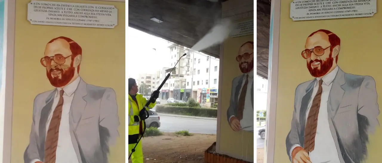 Imbrattato il murales di Sergio Cosmai a Cosenza, il sindaco Caruso: «Atto\u00A0vile e ignobile»\n