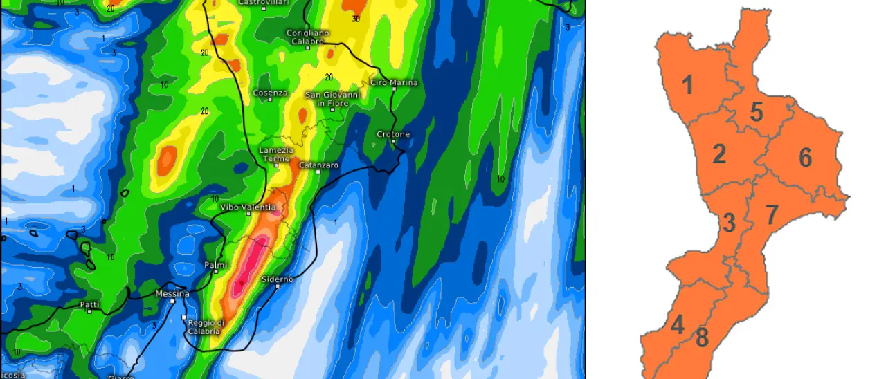 Allerta arancione su tutta la Calabria oggi e domani, in arrivo violenti temporali: ecco le aree più a rischio\n