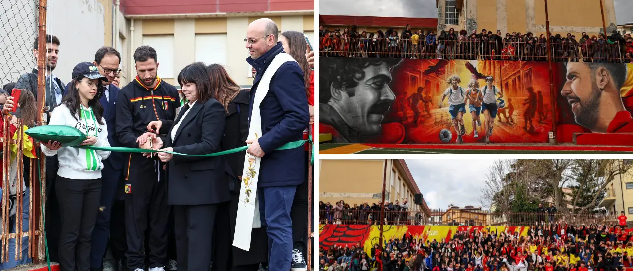 Catanzaro, lo sponsor della Serie B inaugura un campo di calcio: Iemmello e compagni al taglio del nastro
