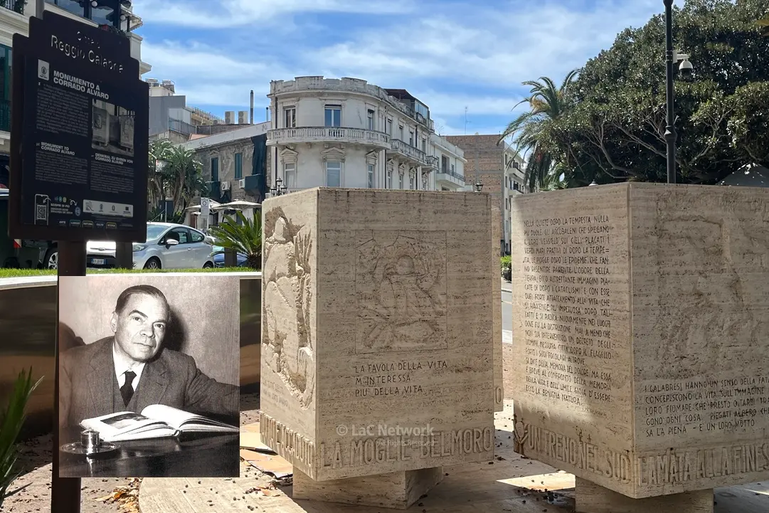 <p>Monumento alla memoria di Corrado Alvaro a Reggio Calabria</p>\\n