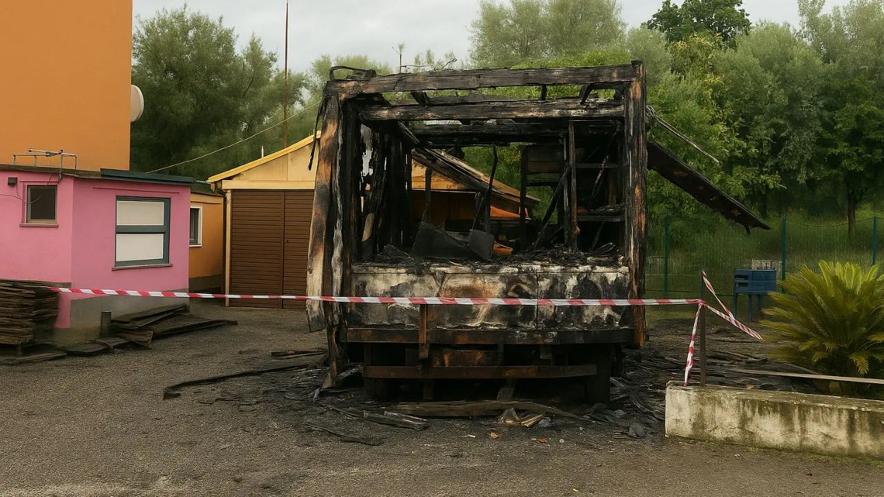 Camion distrutto dalle fiamme a Corigliano Rossano