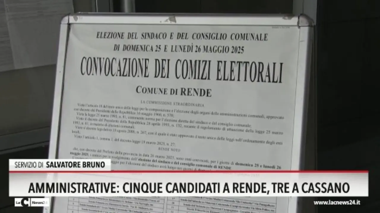 Amministrative: cinque candidati a Rende, tre a Cassano
