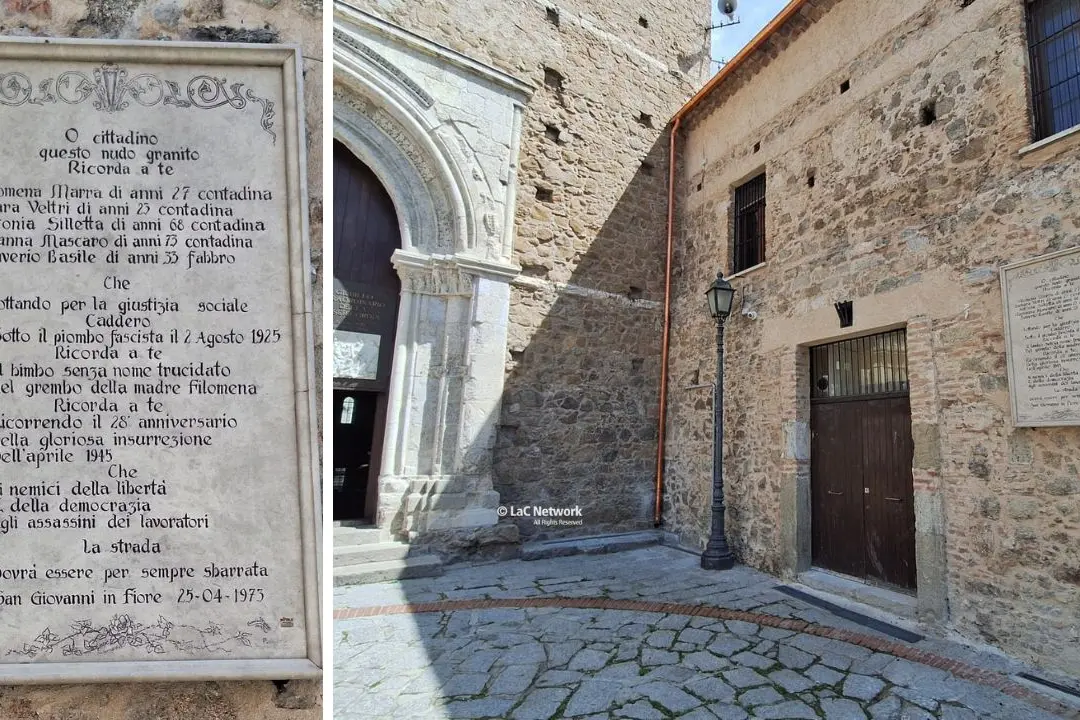 La lapide in ricordo della strage del 2 agosto 1925 a San Giovanni in Fiore