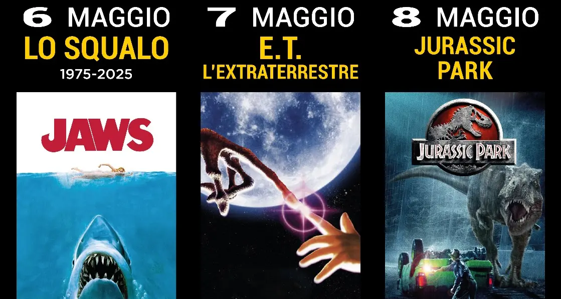 Il Politeama di Catanzaro riporta al cinema i capolavori firmati Spielberg/Williams: Lo squalo, E.T. e Jurassic Park\n