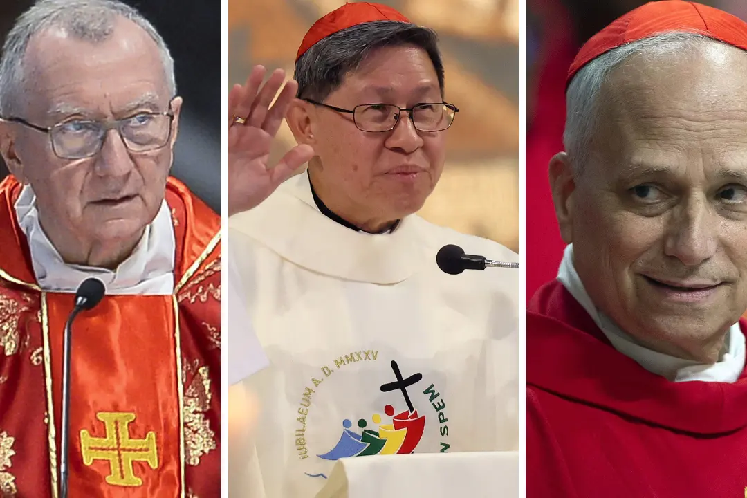<p>Parolin, Tagle e Prevost (foto Ipa)</p>\\n