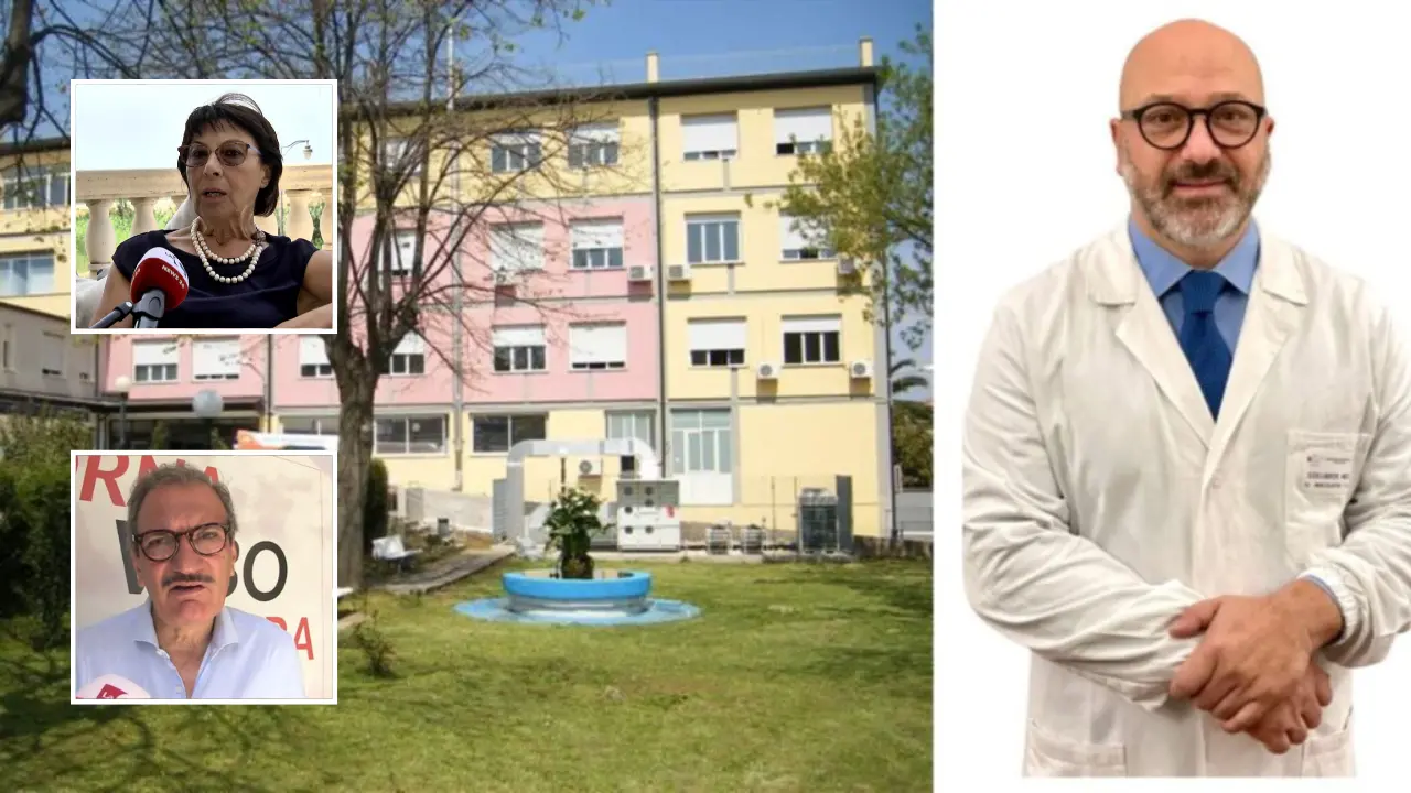 <p>Nei riquadri a sinistra Amalia Bruni ed Enzo Romeo, a destra il dottor Mangialavori</p>\\n