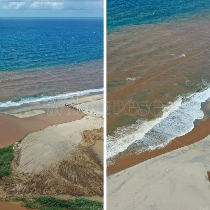 Da blu a marrone,\u00A0cambia colore il mare a Pizzo invaso dal fango del fiume Angitola\n