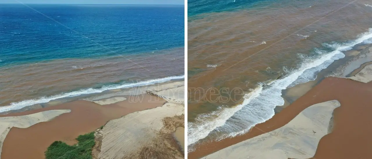 Da blu a marrone,\u00A0cambia colore il mare a Pizzo invaso dal fango del fiume Angitola\n