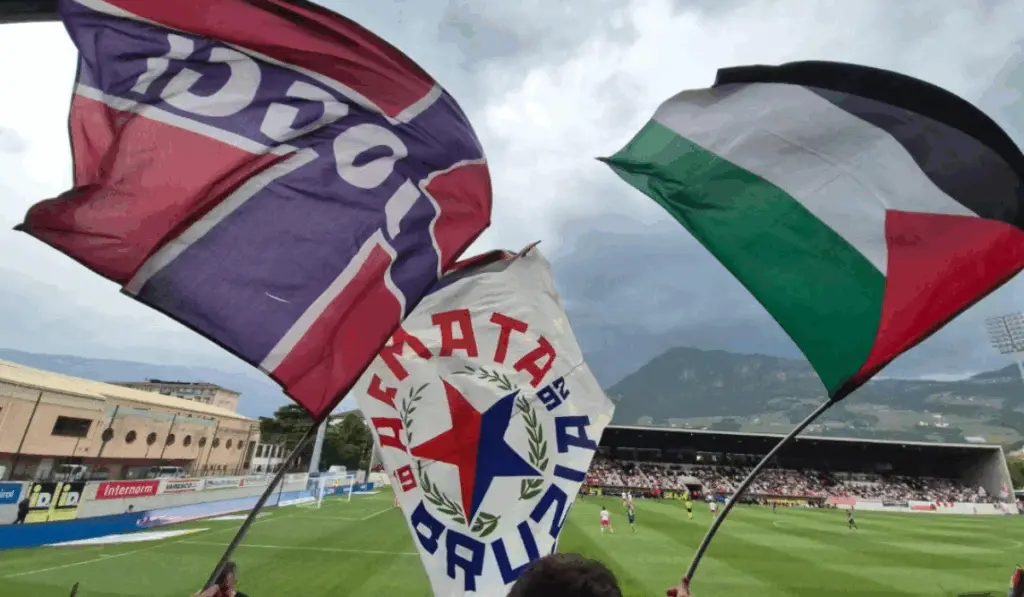 Bandiera della Palestina esposta durante la partita Sudtirol-Cosenza, multati tifosi rossoblù\n