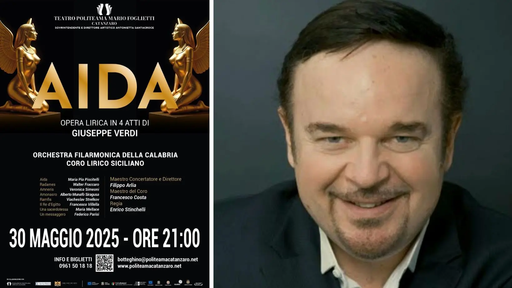 <p>La locandina dello spettacolo. A destra, il regista Enrico Stinchelli</p>\\n