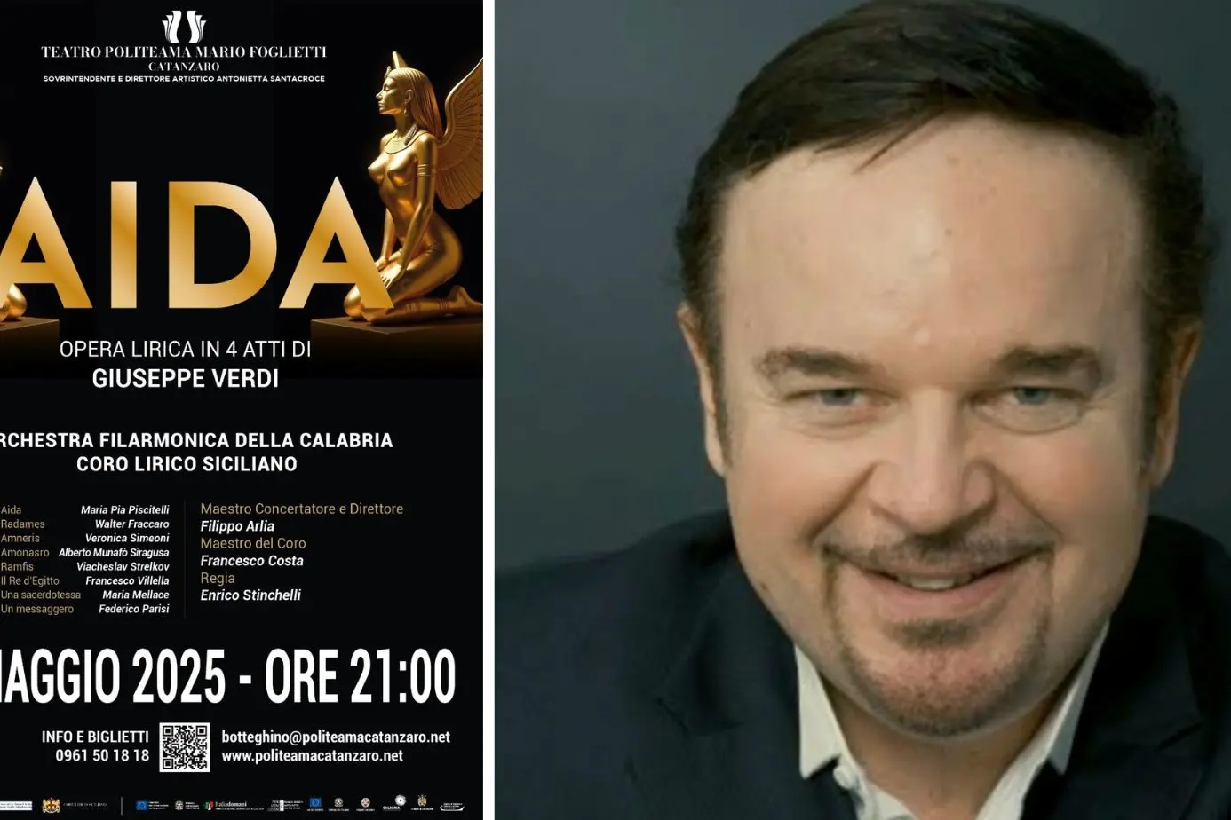 <p>La locandina dello spettacolo. A destra, il regista Enrico Stinchelli</p>\\n