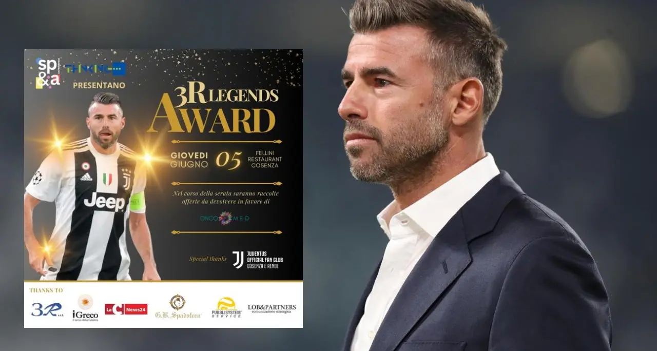 Calcio e beneficenza, Andrea Barzagli a Cosenza per la seconda edizione del 3RLegends Award\n