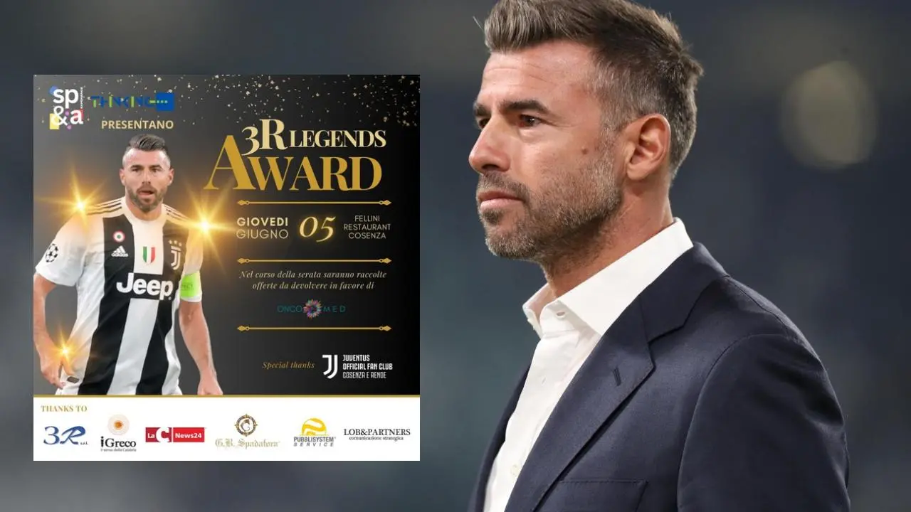 Calcio e beneficenza, Andrea Barzagli a Cosenza per la seconda edizione del 3RLegends Award\n