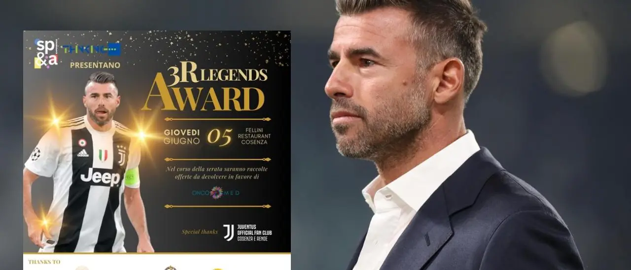 Calcio e beneficenza, Andrea Barzagli a Cosenza per la seconda edizione del 3RLegends Award\n