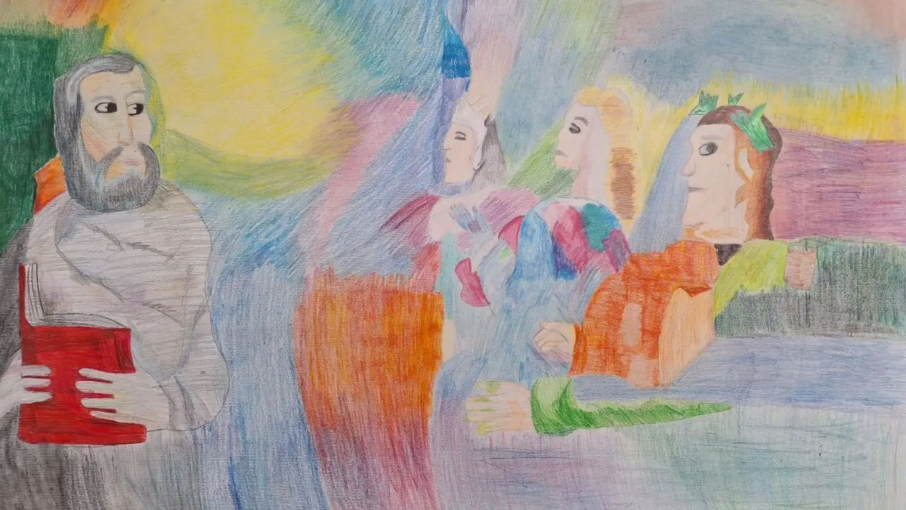 Gioacchino da Fiore, nel disegno degli alunni della 5^A e 5^B dell\\'Istituto Alighieri-Bandiera di San Giovanni in Fiore