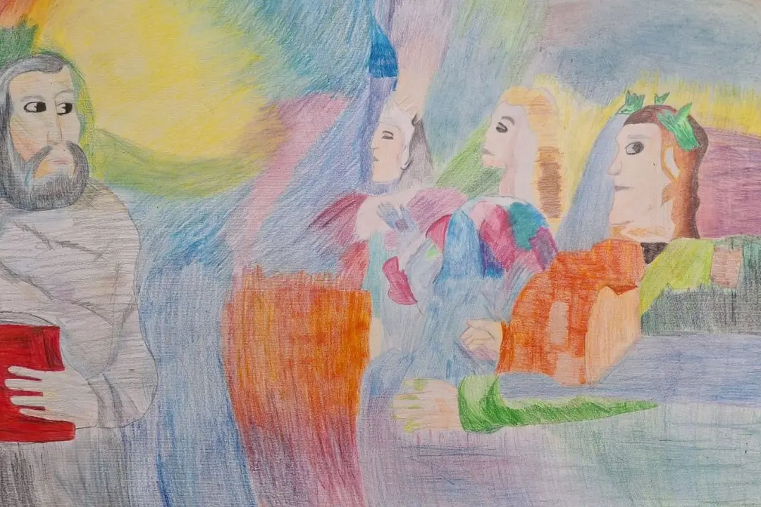 Gioacchino da Fiore, nel disegno degli alunni della 5^A e 5^B dell\\'Istituto Alighieri-Bandiera di San Giovanni in Fiore