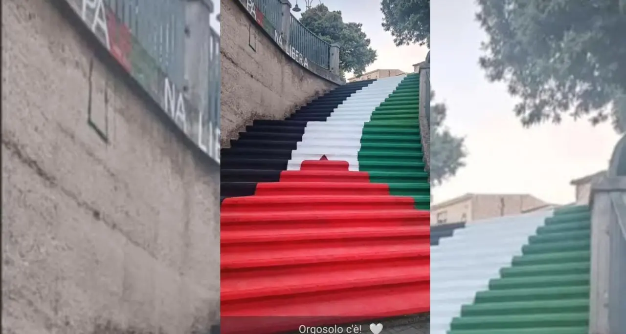 Le donne di Orgosolo e la scalinata sarda che si tinge dei colori della Palestina\n
