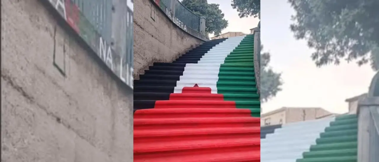 Le donne di Orgosolo e la scalinata sarda che si tinge dei colori della Palestina\n