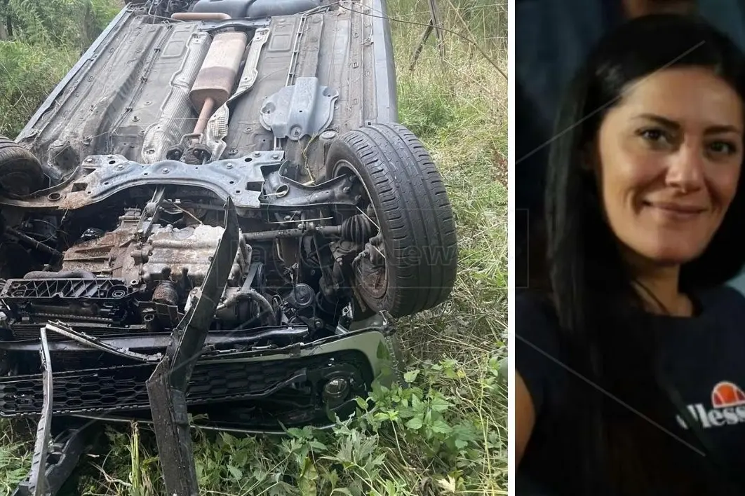 A sinistra l\\'auto dopo l\\'incidente, a destra Ilaria Mirabelli