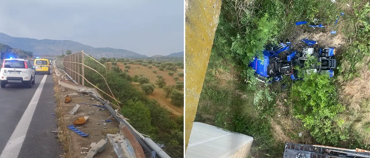 Forti raffiche di vento nel Cosentino, tir precipita dal viadotto Salso sull’A2: illesi i due occupanti\n
