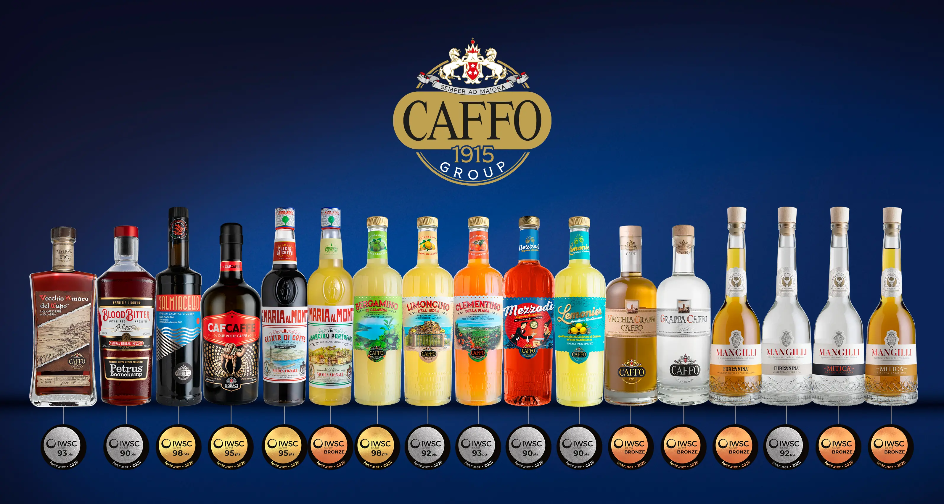 Il Gruppo Caffo 1915 trionfa all’IWSC 2025 con 17 premi: medaglia d’oro al Salmiacello e al Bergamino di Calabria\n