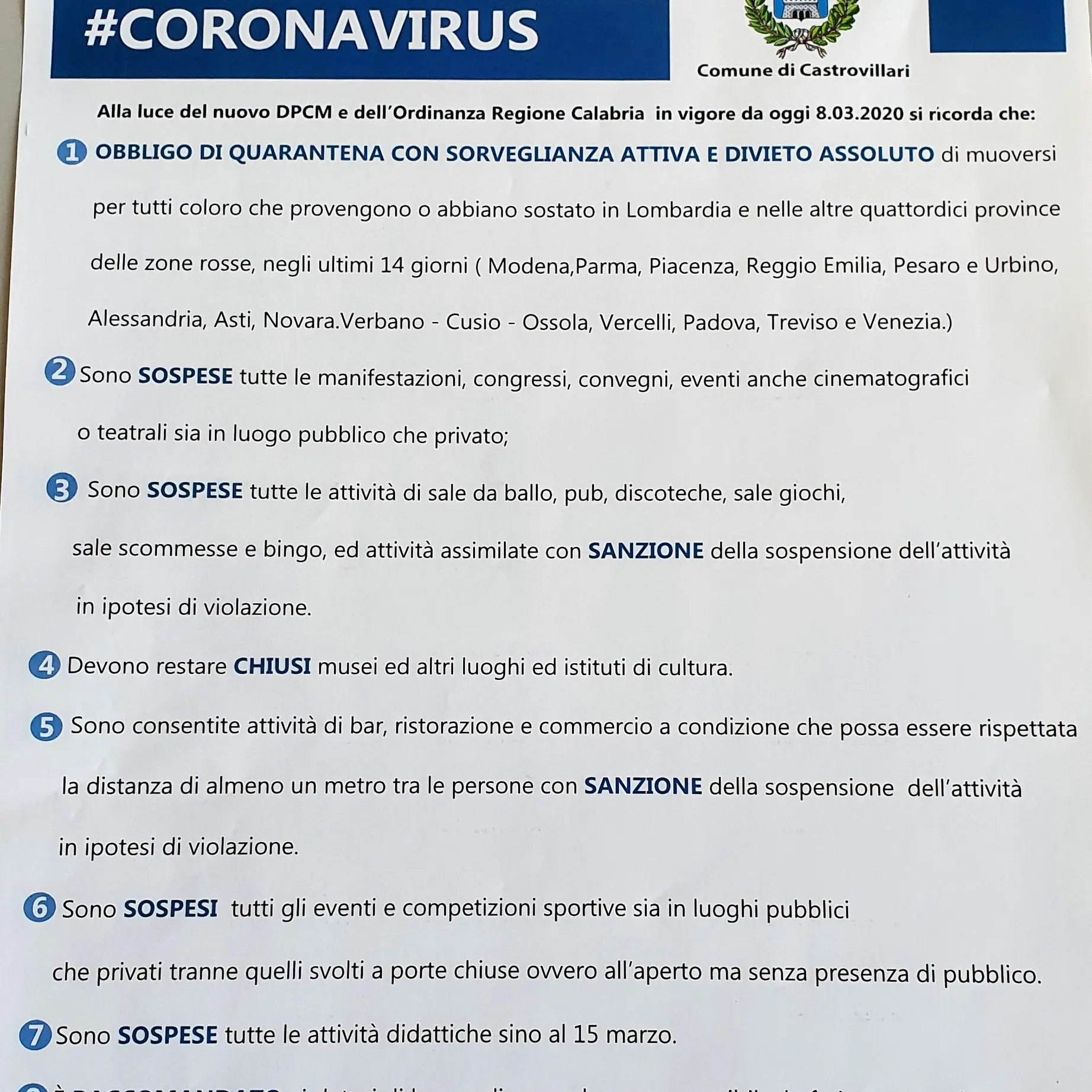 Castrovillari, Coronavirus: il Sindaco Lo Polito firma nuovi provvedimenti