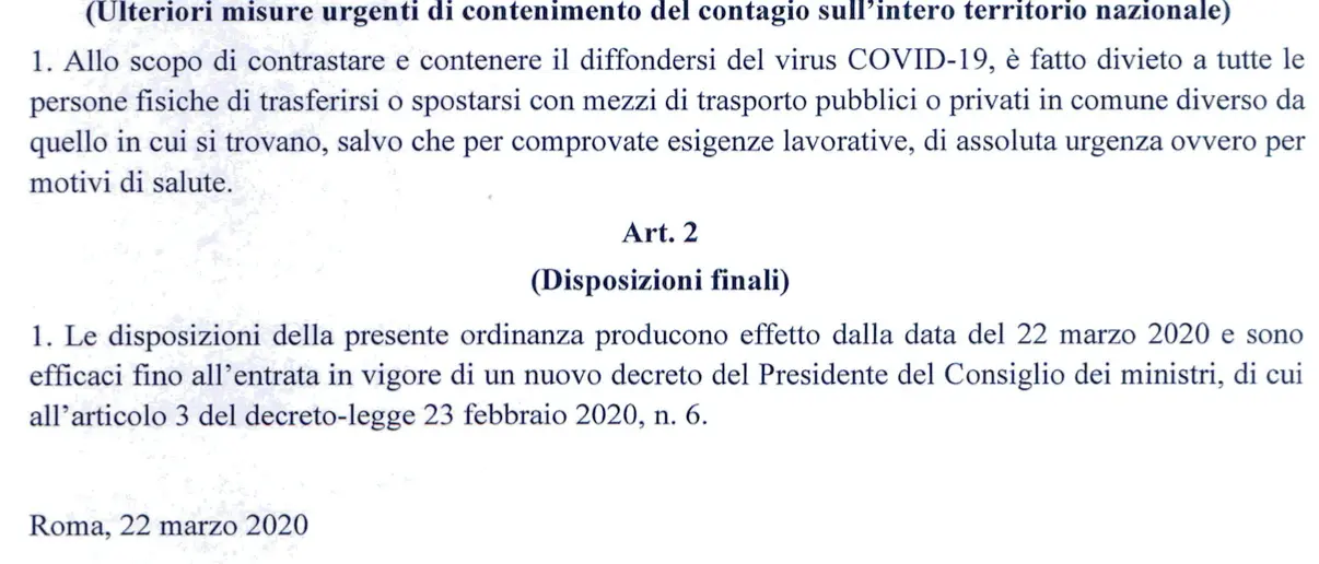 Coronavirus, vietato trasferirsi o spostarsi da un comune all'altro