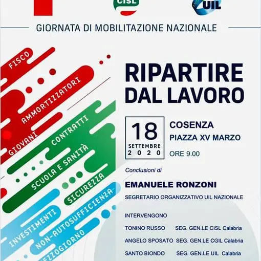 Cgil, Cisl e Uil: mobilitazione nazionale venerdì 18 settembre