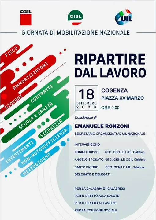 Cgil, Cisl e Uil: mobilitazione nazionale venerdì 18 settembre