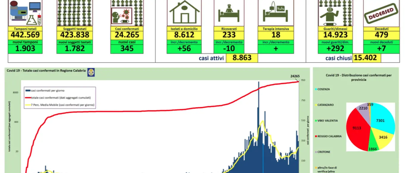Coronavirus in Calabria, ecco il bollettino del primo gennaio 2021: +345 casi