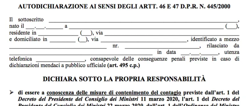 Nuovo modello per l'autodichiarazione degli spostamenti SCARICA