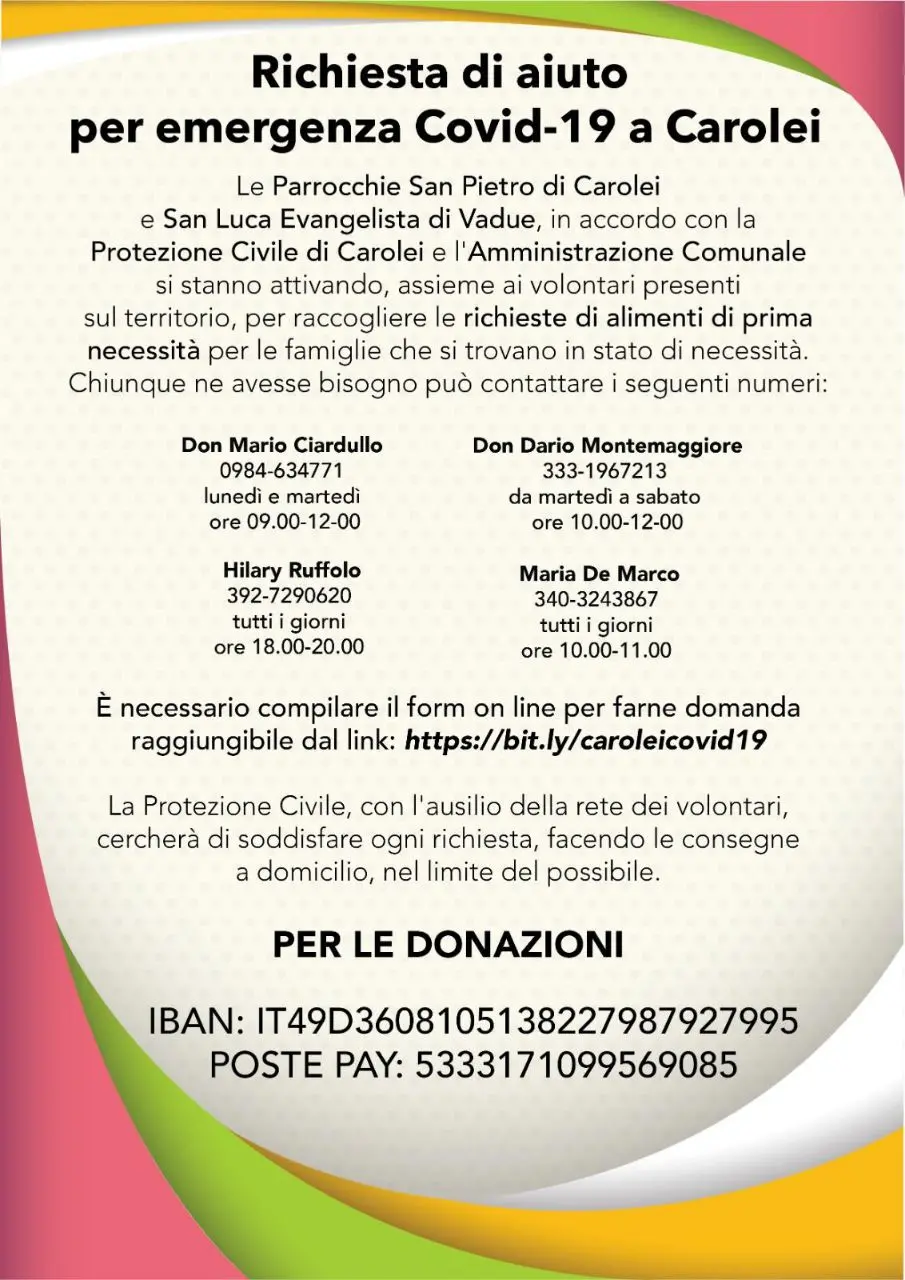 Iniziativa per sostenere i cittadini di Vadue e Carolei: parte la raccolta fondi