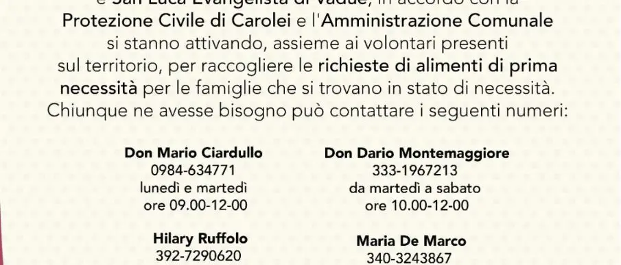 Iniziativa per sostenere i cittadini di Vadue e Carolei: parte la raccolta fondi